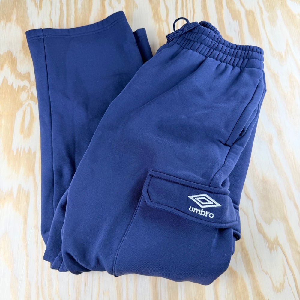 Umbro Mens Navy Blue Baggy Cargo Sweatpants Fleece Lined Joggers Size M